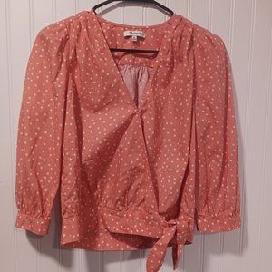 Madewell XS Star Wrap Top Tie Bottom Pink Long Sleeve